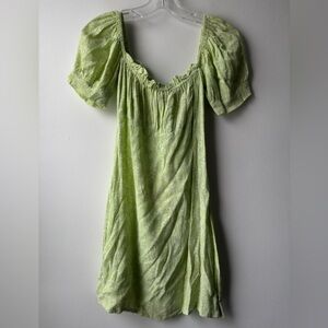 With Jean Light Green Puff Sleeve Mini Dress